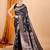 Black woven self design embellished pure silk banarasi saree with blouse