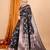 Black woven self design embellished pure silk banarasi saree with blouse