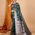 Dark green woven self design embellished pure silk banarasi saree with blouse