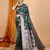 Dark green woven self design embellished pure silk banarasi saree with blouse