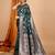 Dark green woven self design embellished pure silk banarasi saree with blouse
