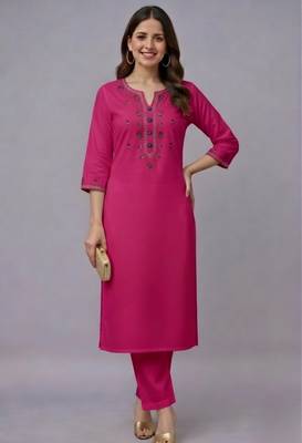 Pink embroidered rayon kurta set 3
