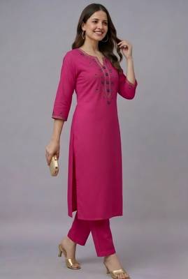 Pink embroidered rayon kurta set 4