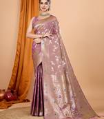 Light purple woven self design embellished pure silk banarasi saree with blouse