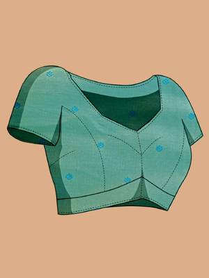 Sea green woven self design embellished silk blend banarasi saree with blouse 5
