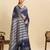 Navy blue floral print soft silk bollywood saree with blouse