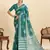 Teal green floral print soft silk bollywood saree with blouse
