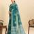 Teal green floral print soft silk bollywood saree with blouse