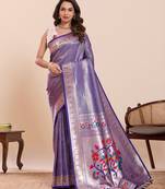 Purple floral print pure soft silk paithani saree with blouse