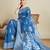Blue floral print silk blend bollywood saree with blouse