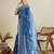 Blue floral print silk blend bollywood saree with blouse