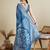 Blue floral print silk blend bollywood saree with blouse