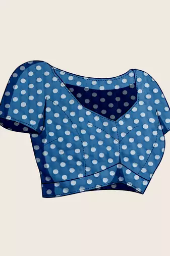 Blue floral print silk blend bollywood saree with blouse