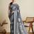 Grey floral print silk blend bollywood saree with blouse