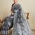 Grey floral print silk blend bollywood saree with blouse
