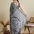 Grey floral print silk blend bollywood saree with blouse