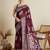 Maroon floral print silk blend bollywood saree with blouse