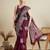Maroon floral print silk blend bollywood saree with blouse
