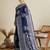 Navy blue floral print silk blend bollywood saree with blouse