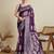 Purple floral print silk blend bollywood saree with blouse