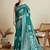 Teal green floral print silk blend bollywood saree with blouse