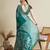 Teal green floral print silk blend bollywood saree with blouse