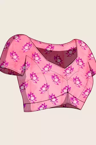 Pink floral print printed chinon bollywood saree with blouse