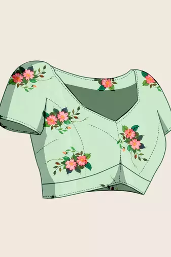 Pista green floral print printed chinon bollywood saree with blouse