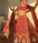 Dark Orange Color thread with Sequnce  Work Silk Lahenga Choli Set