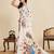 White floral print printed chinon bollywood saree with blouse