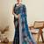 Teal blue printed floral print cotton silk bollywood saree with blouse