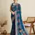 Teal blue printed floral print cotton silk bollywood saree with blouse