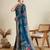 Teal blue printed floral print cotton silk bollywood saree with blouse