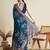 Teal blue printed floral print cotton silk bollywood saree with blouse