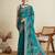 Teal green printed floral print cotton silk bollywood saree with blouse