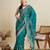 Teal green printed floral print cotton silk bollywood saree with blouse