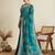 Teal green printed floral print cotton silk bollywood saree with blouse