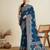 Teal blue printed floral print cotton silk bollywood saree with blouse