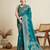 Teal green printed floral print cotton silk bollywood saree with blouse