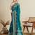 Teal green printed floral print cotton silk bollywood saree with blouse