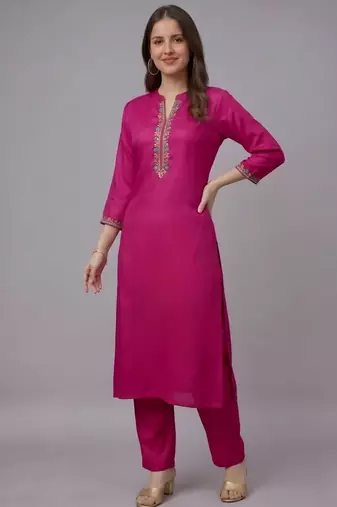 Pink embroidered rayon kurta set