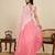 Baby pink printed linan kalamkari saree with blouse