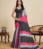 Black printed linan kalamkari saree with blouse