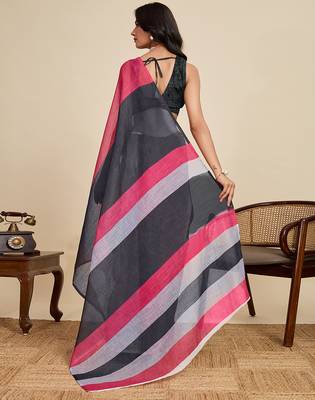 Black printed linan kalamkari saree with blouse 4