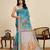 Teal blue printed linan kalamkari saree with blouse