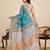 Teal blue printed linan kalamkari saree with blouse