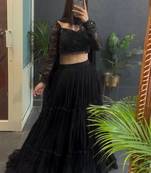 Black Color thread with Sequnce Gorgette Lahenga Choli Set