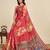 Red printed linan kalamkari saree with blouse