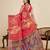 Red printed linan kalamkari saree with blouse
