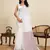 White printed linan kalamkari saree with blouse